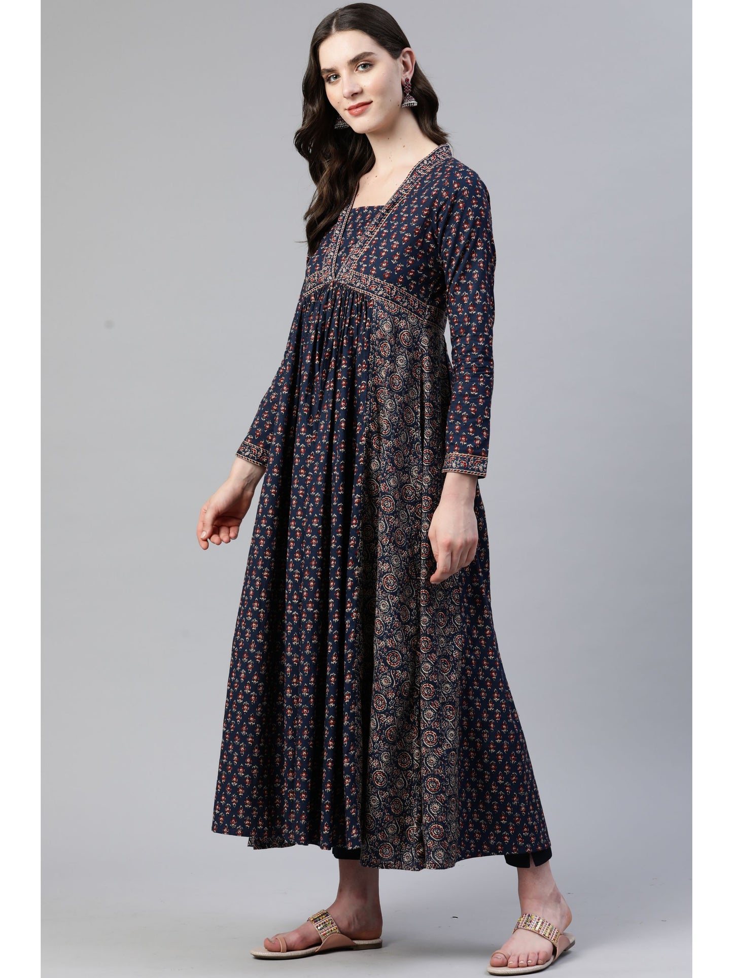 Navy Blue Anarkali Cotton Kurta
