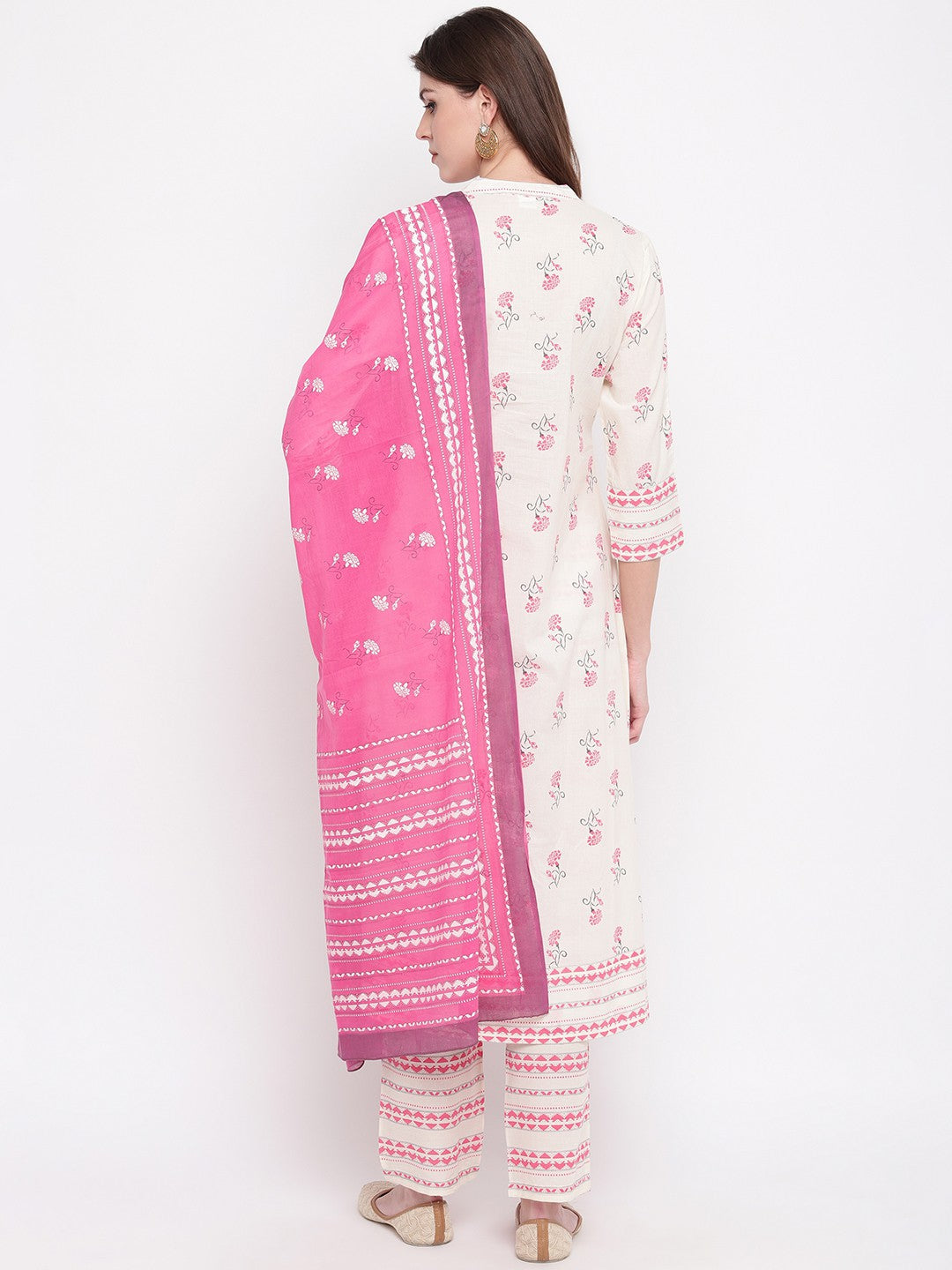 White Embroidered A-Line Cotton Kurti Set