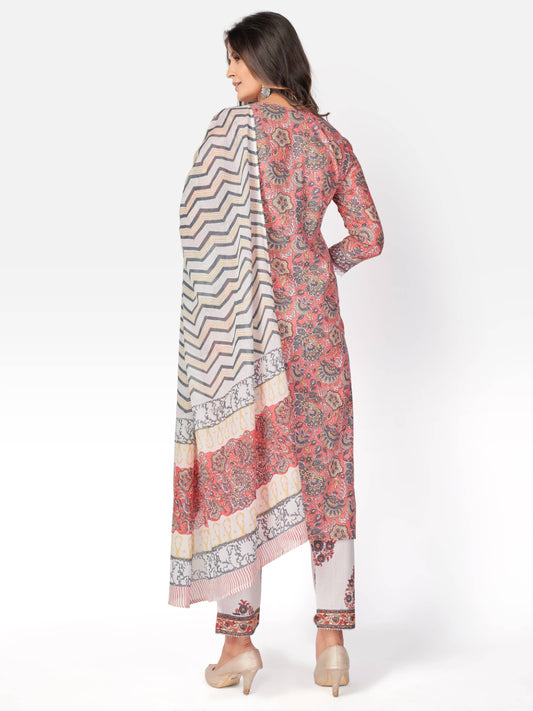 Pink Printed Straight Cotton Kurta Set