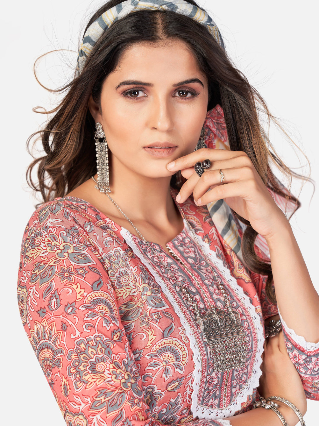 Pink Printed Straight Cotton Kurta Set