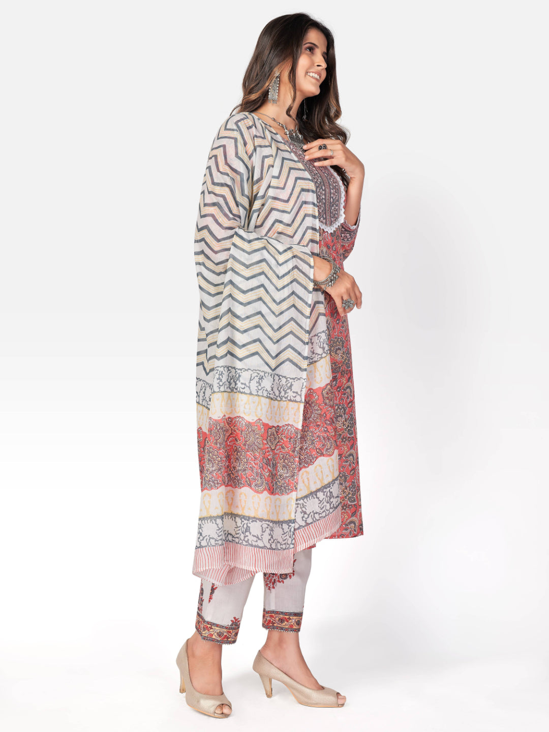 Pink Printed Straight Cotton Kurta Set