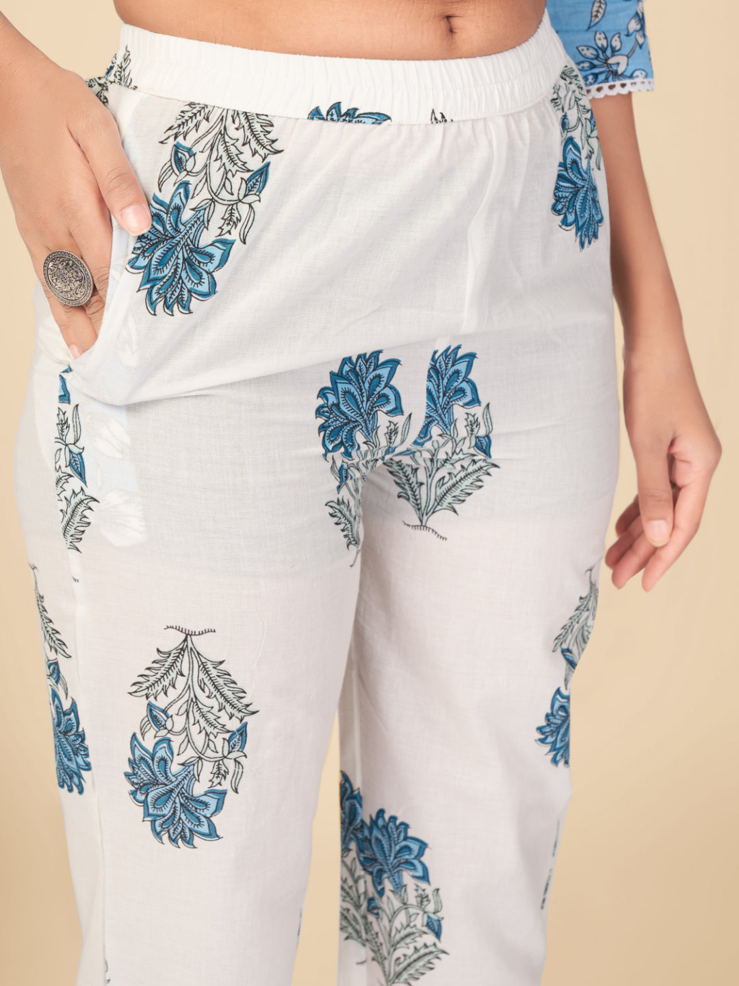 Sky Blue Embroidered Straight Cotton Kurta Set
