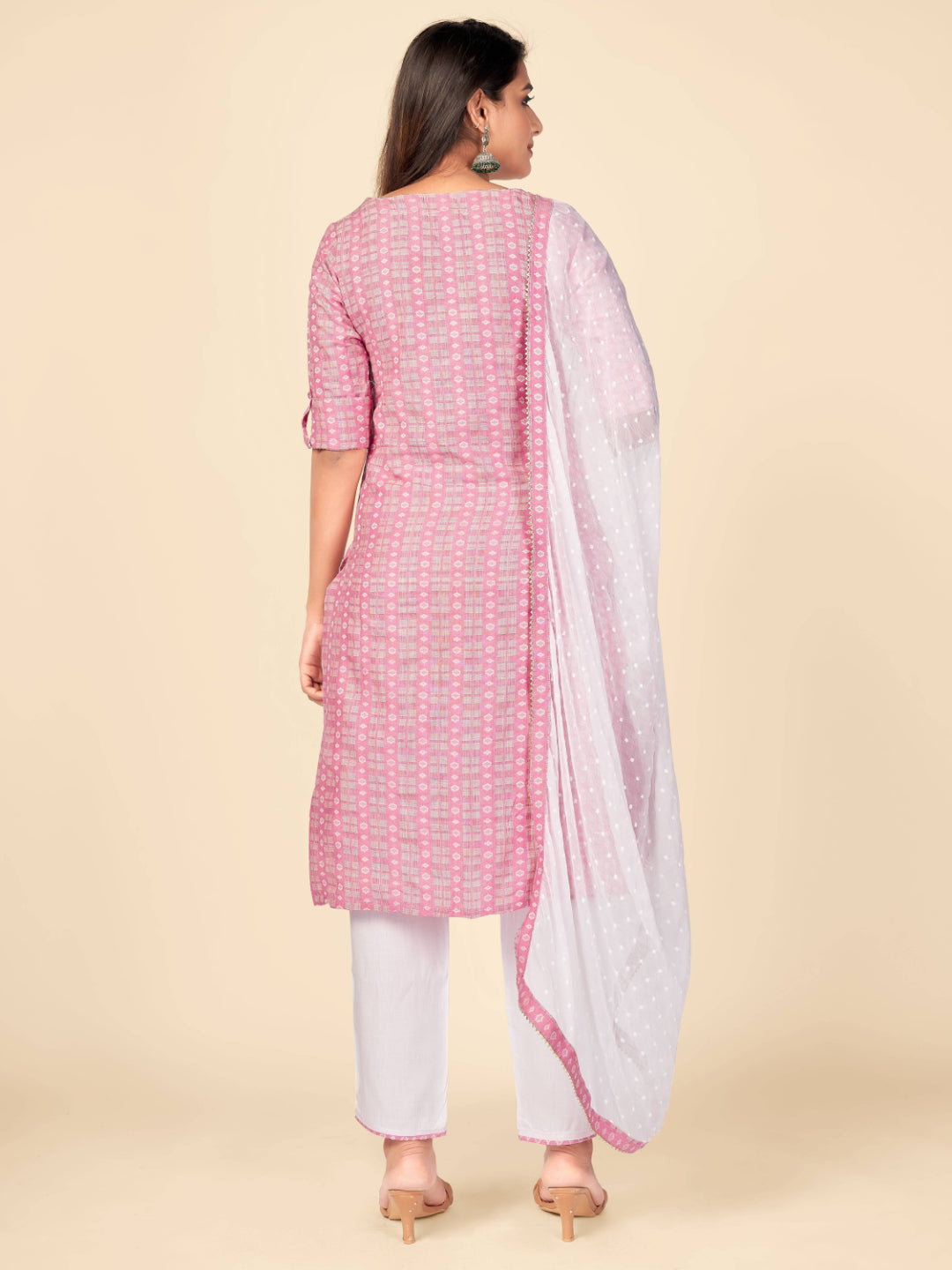 Pink Embroidered Straight Cotton Kurta Set