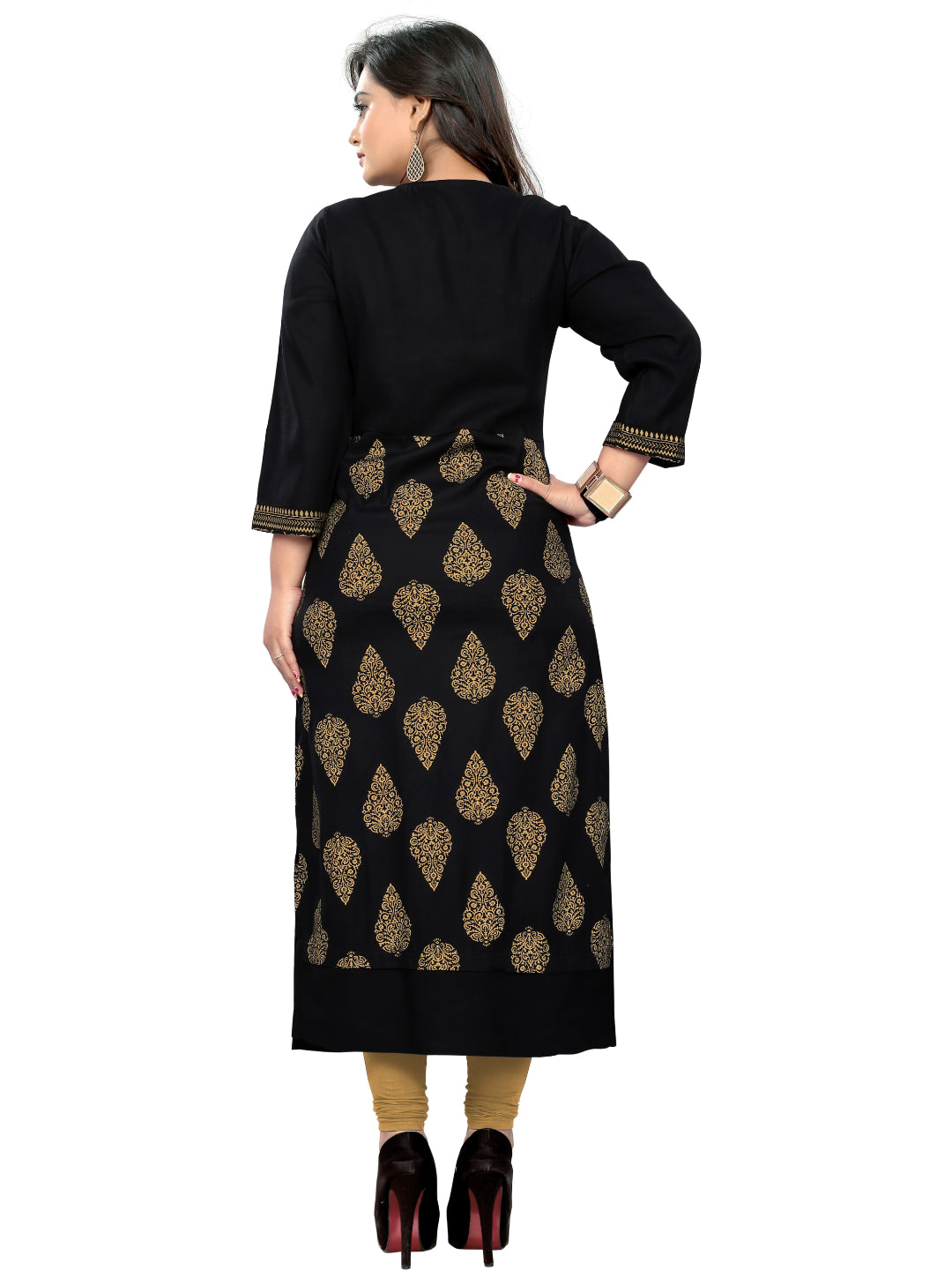 Black Printed Rayon Straight Kurti