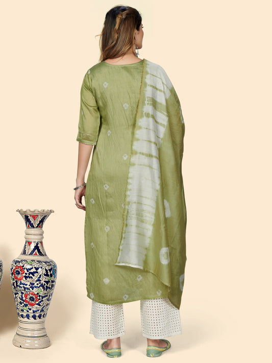 Parrot Green Straight Chanderi Kurta With Dupatta