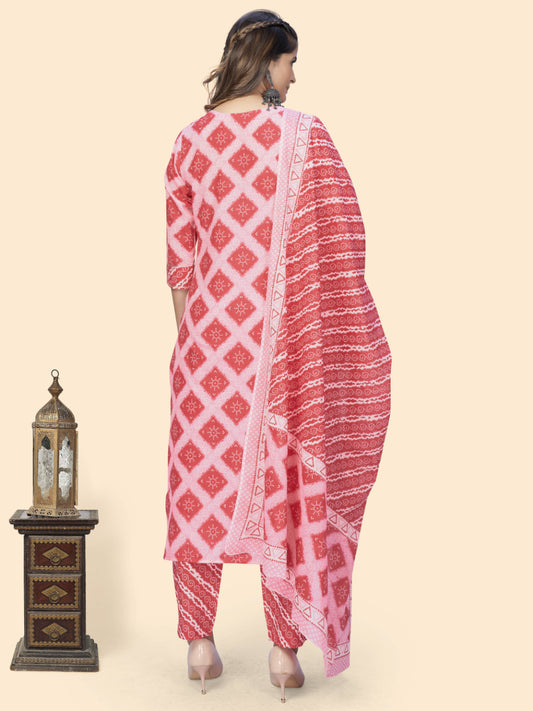 Pink Embroiderd Straight Cotton Kurta Set