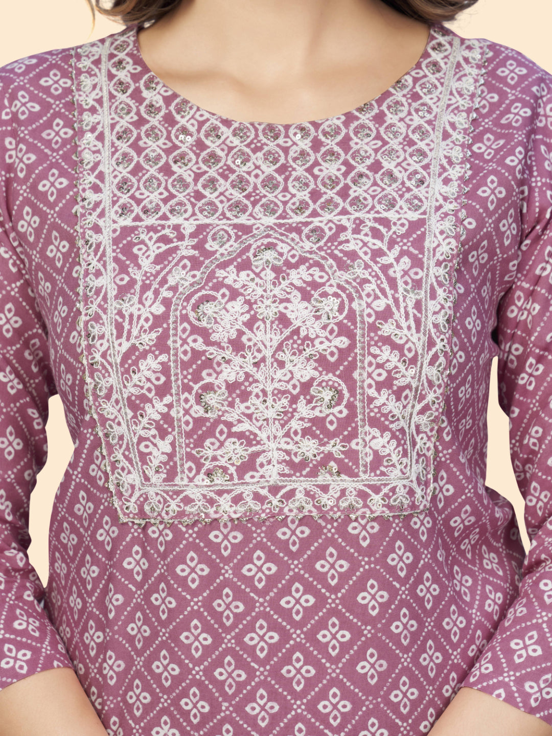 Mauve Embroidered Straight Rayon Kurta Set