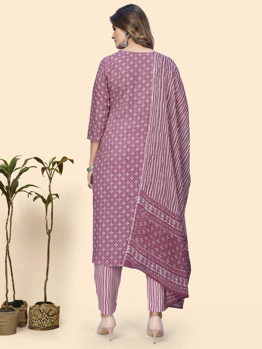 Mauve Embroidered Straight Rayon Kurta Set