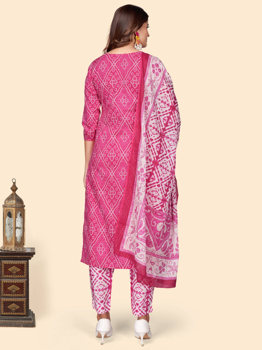 Dark Pink Straight Cotton Kurta Set