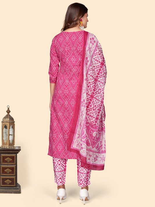 Dark Pink Straight Cotton Kurta Set