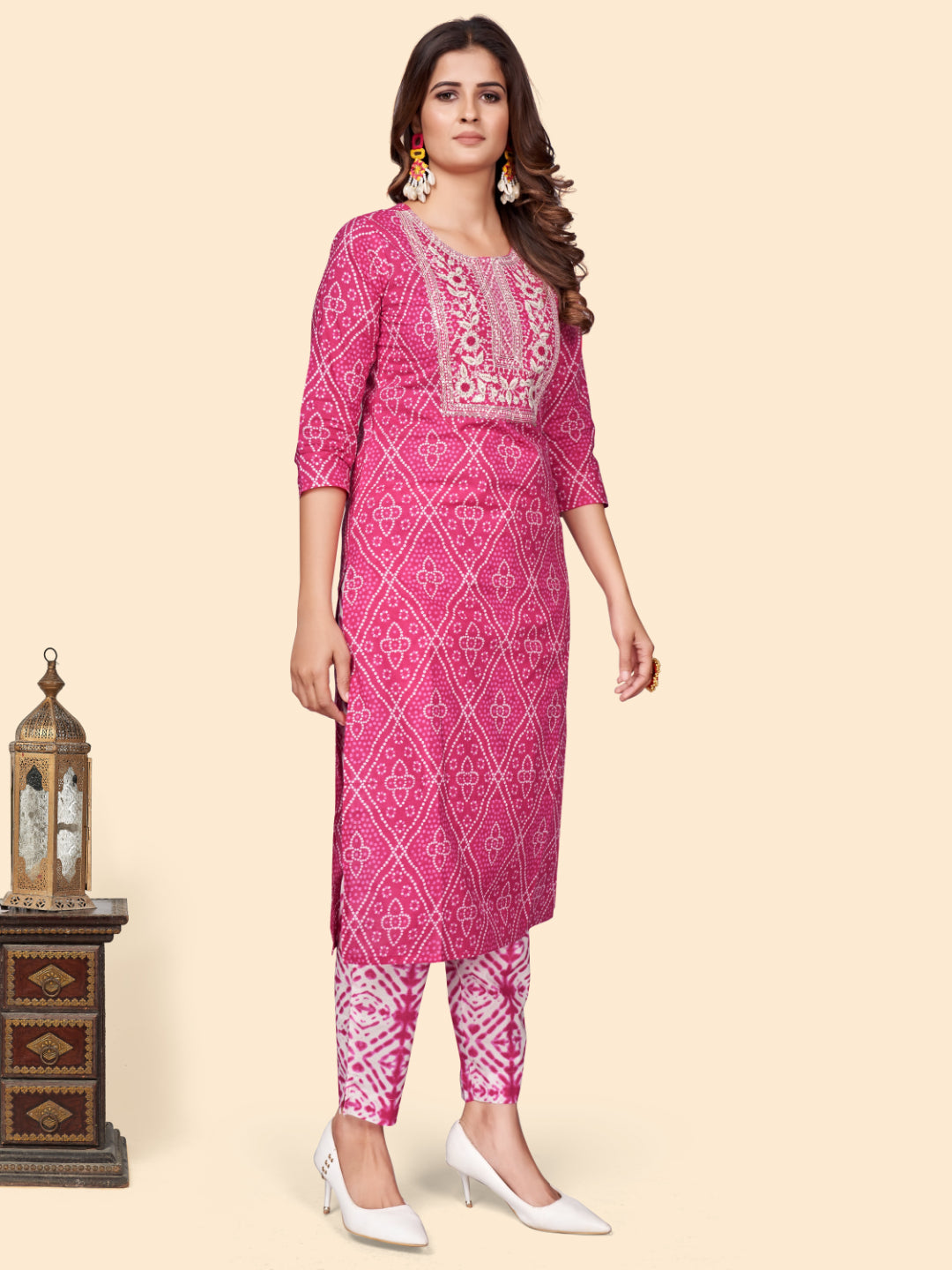 Dark Pink Straight Cotton Kurta Set