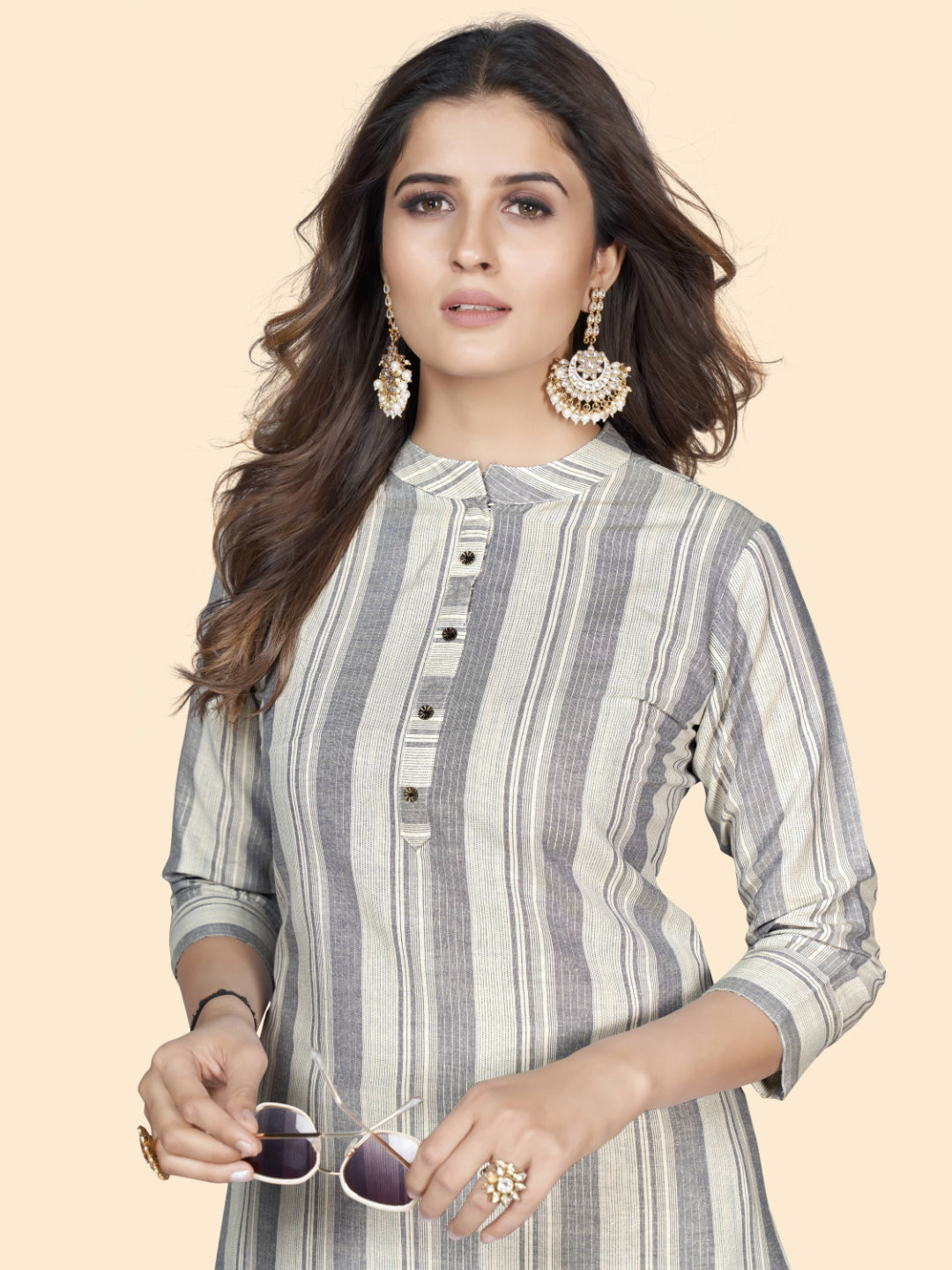Grey Printed Straight Cotton Blend Kurta With Pant