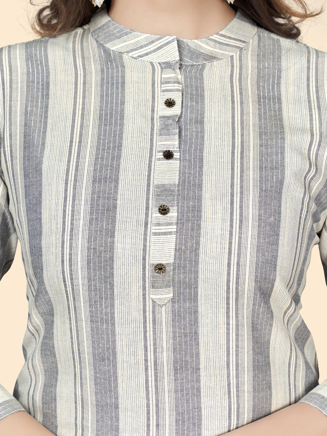 Grey Printed Straight Cotton Blend Kurta With Pant