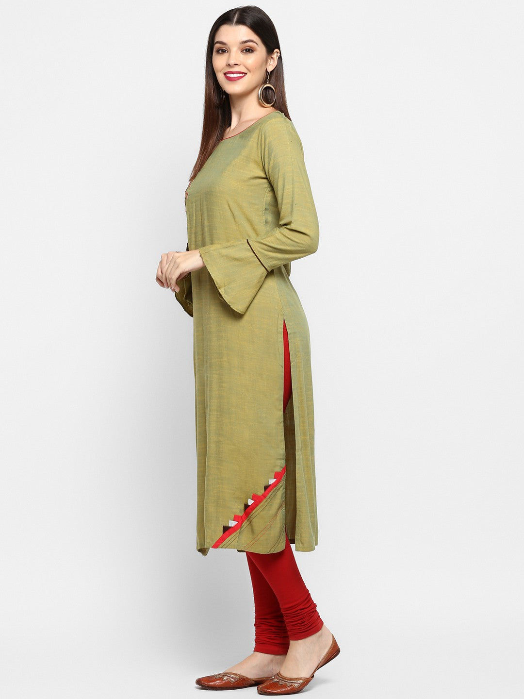 Mehendi Green Embroidered Rayon Straight Kurti