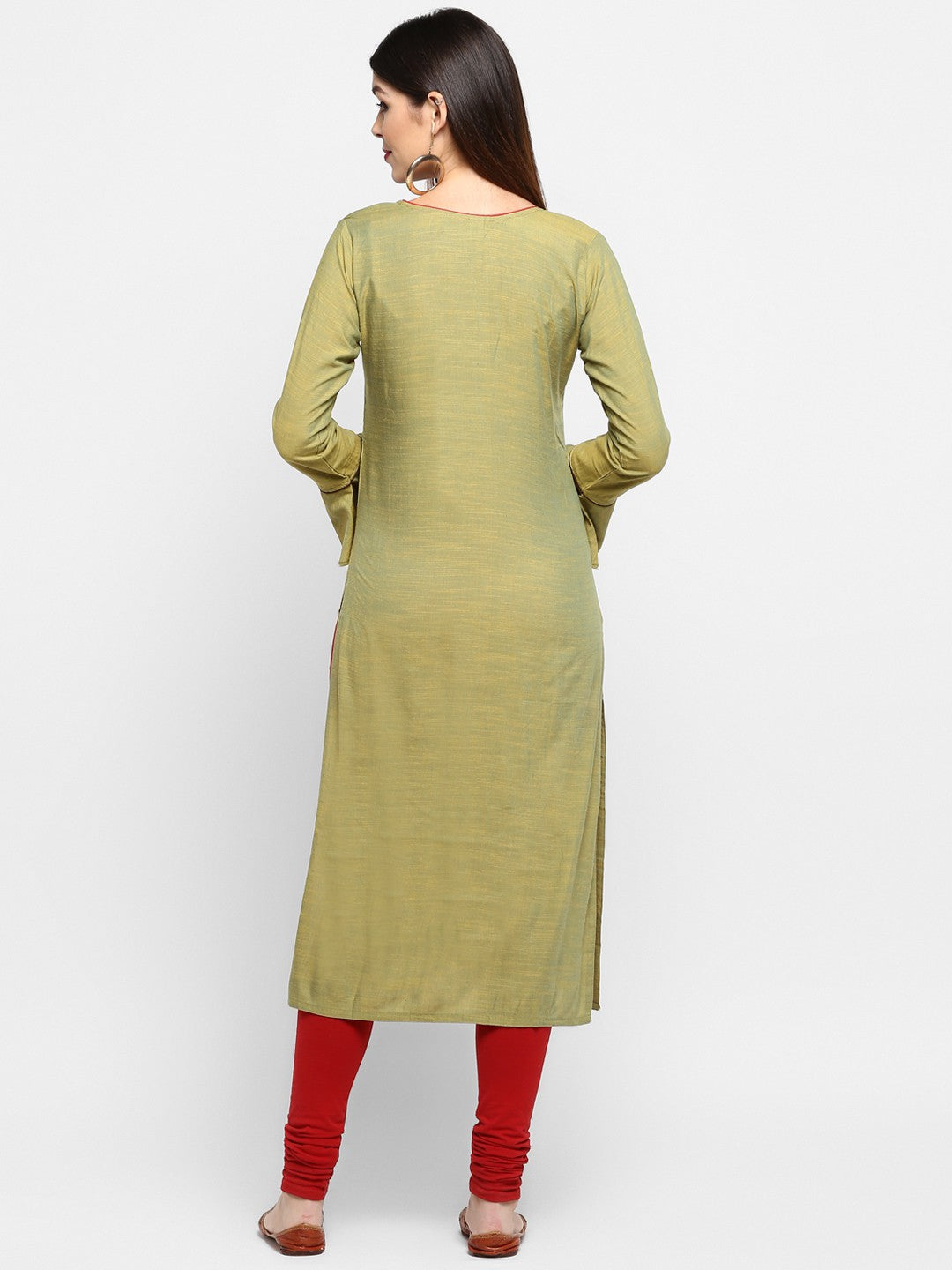 Mehendi Green Embroidered Rayon Straight Kurti