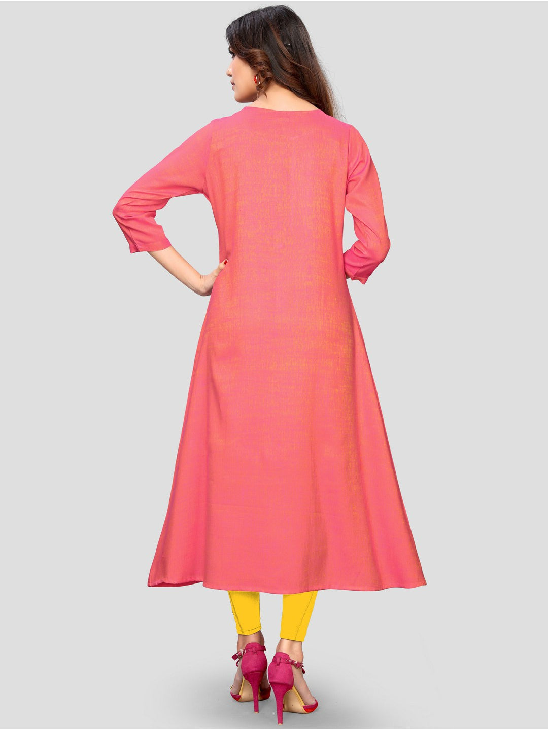Light Pink Embroidered Rayon A-line Kurti