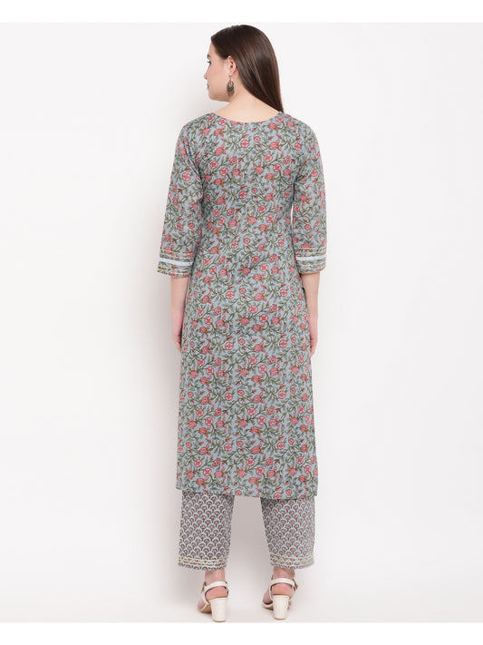 Grey Printed Straight cotton Kurti Pant