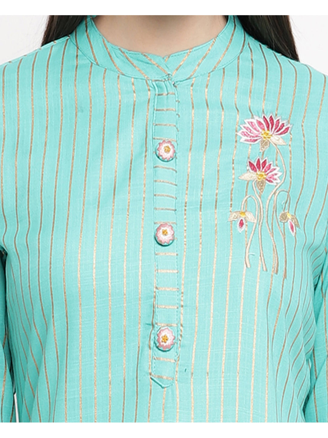Sky Blue Embroidered Straight Rayon Kurti Set