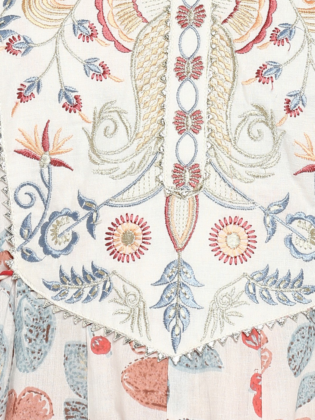 Off White Embroidered Anarkali Cotton Kurta