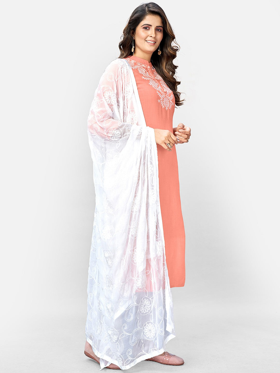 Pink Embroidered Straight Rayon Kurta Set