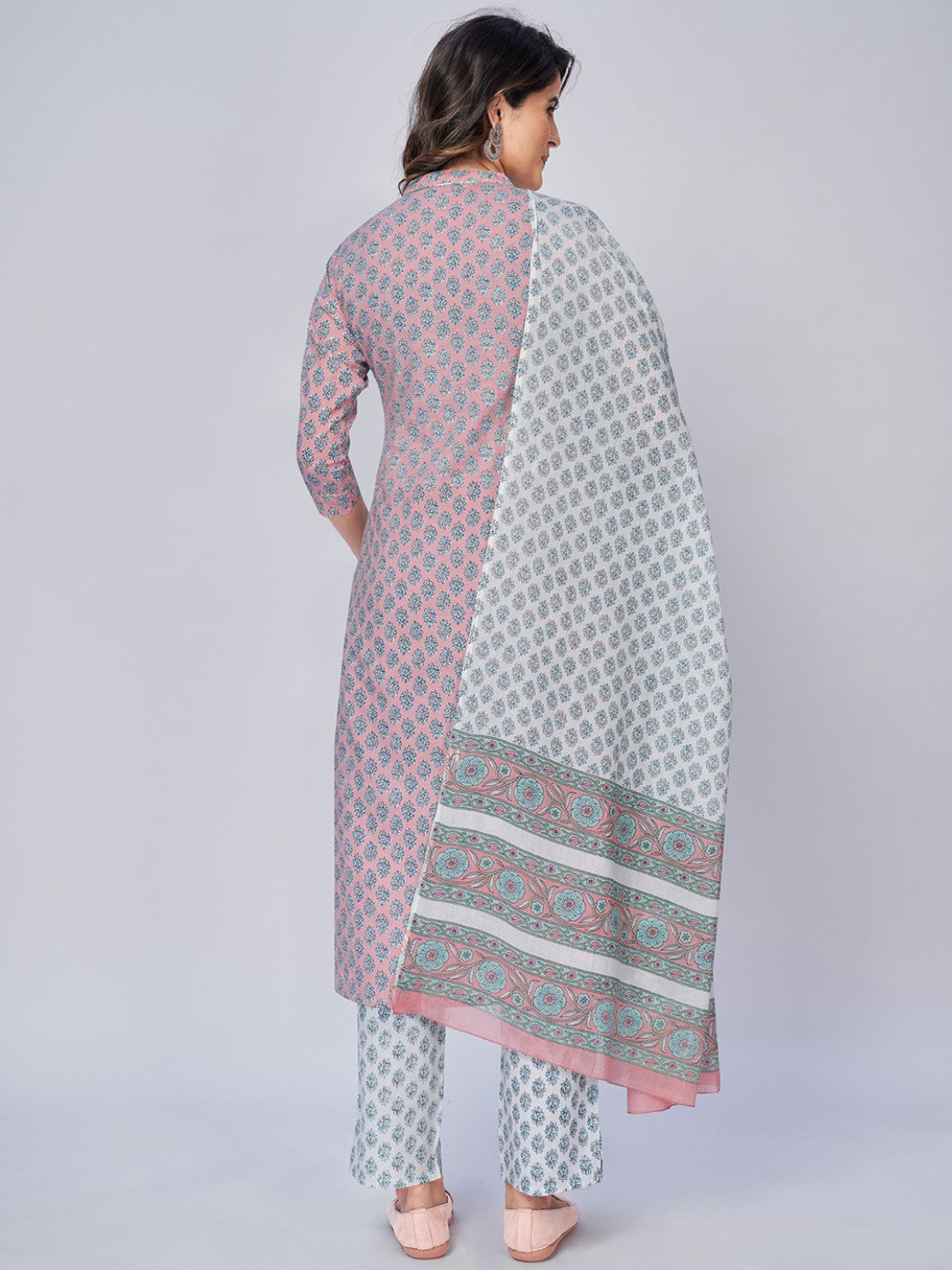 Light Pink Sequience Straight Cotton Kurta Set