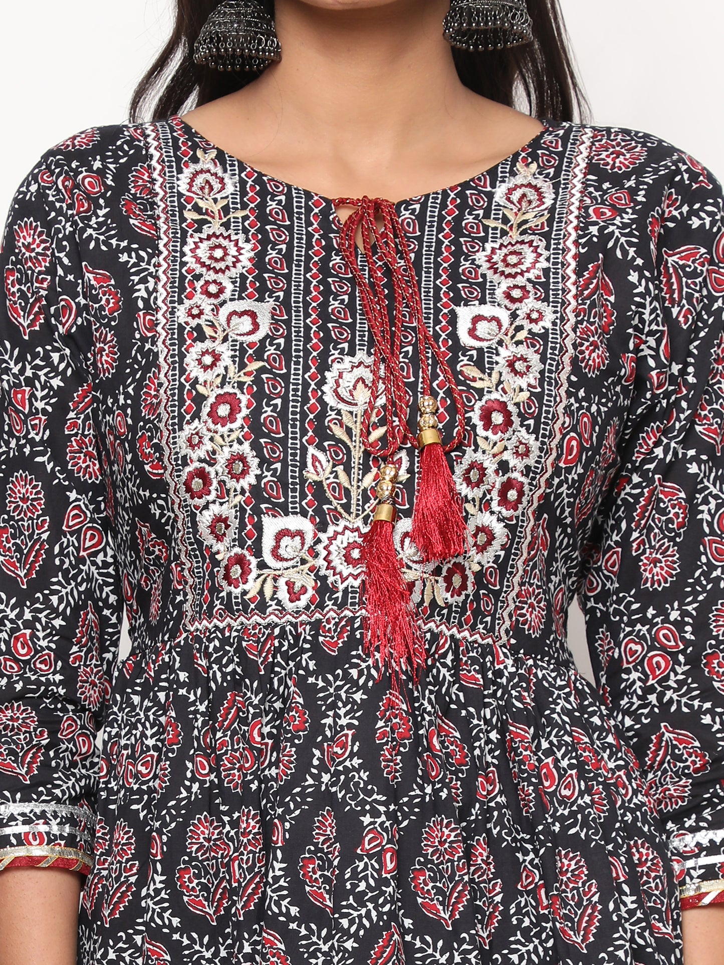 Black Flared Cotton Kurta Set