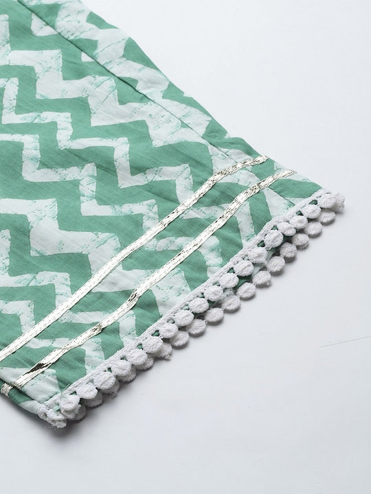 Sea Green Straight Cotton Kurta Set