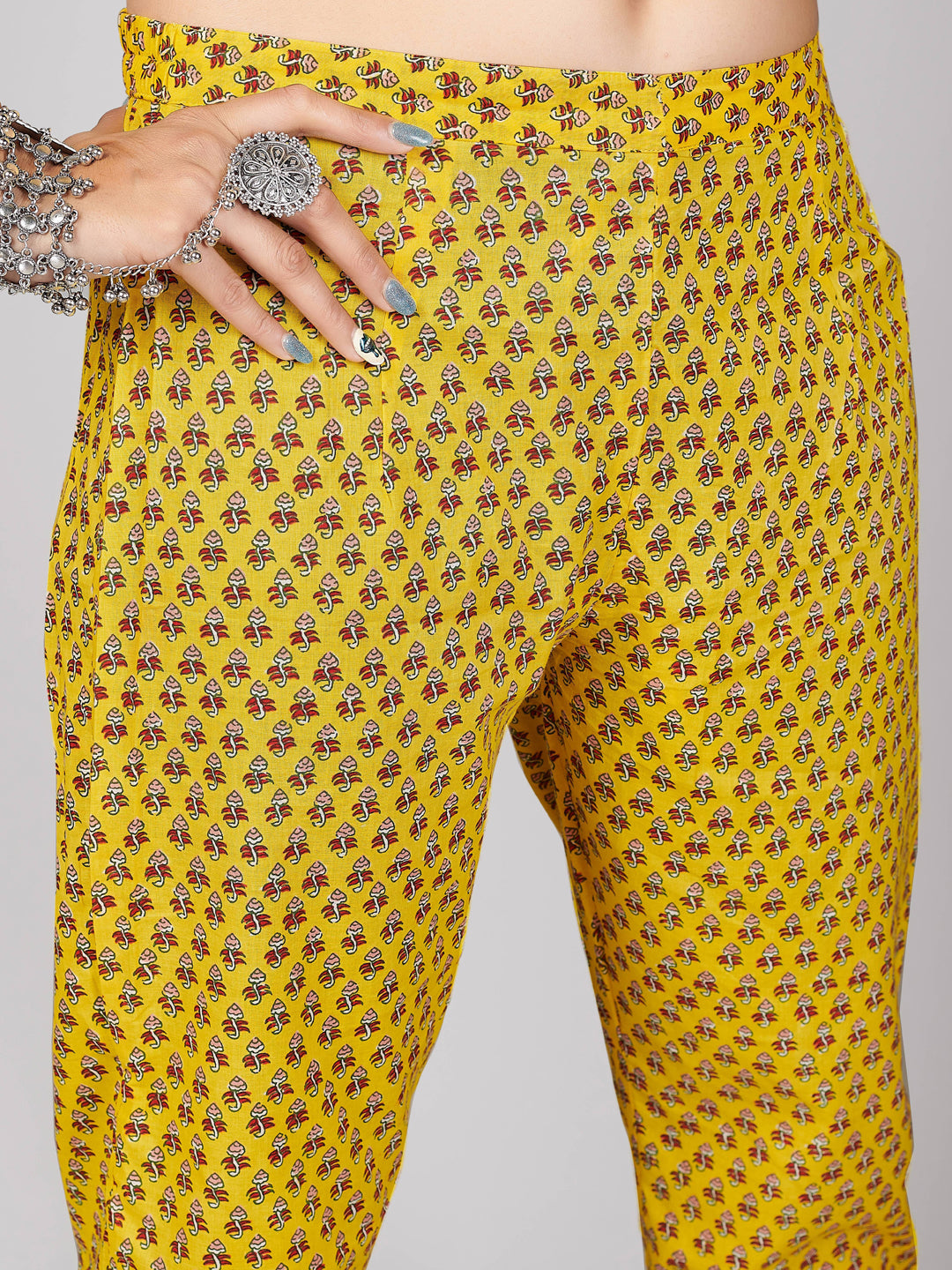 Yellow Embroidered Anarkali Cotton Kurta Set