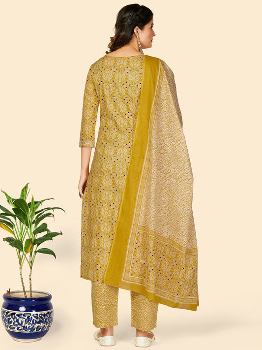 Yellow Straight Cotton Kurta Set