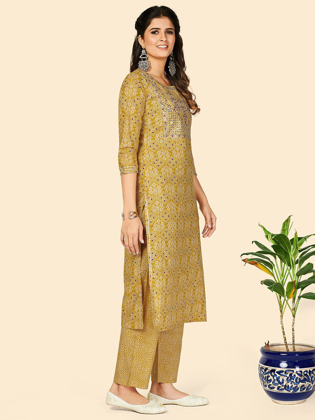 Yellow Straight Cotton Kurta Set