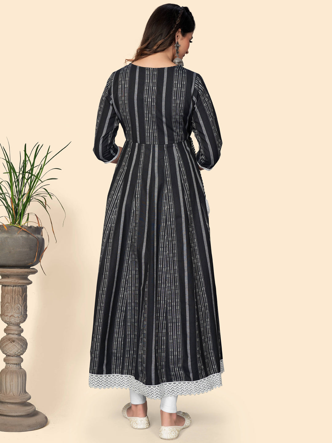 Black Embroidered Anarkali Cotton Kurta