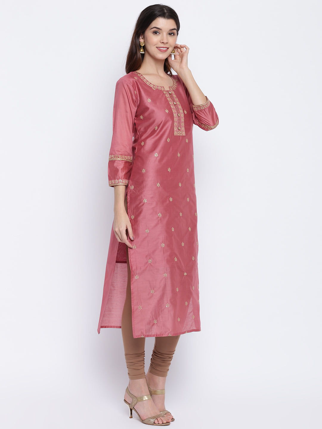 Dark Peach Straight Chanderi Kurti