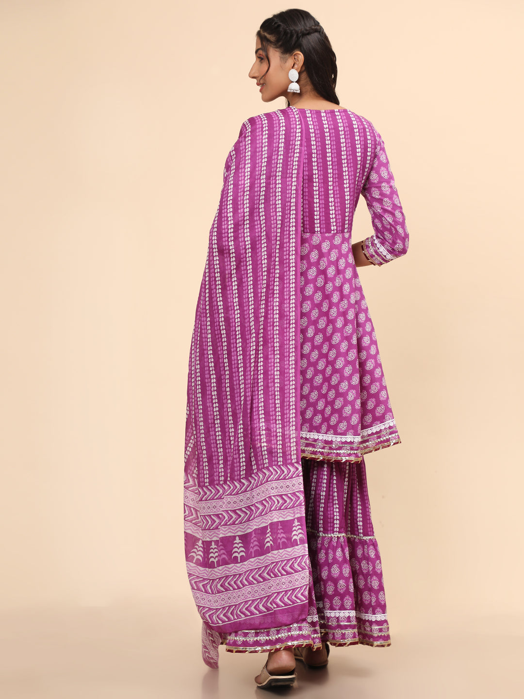 Flared Cotton Purple Kurta Set