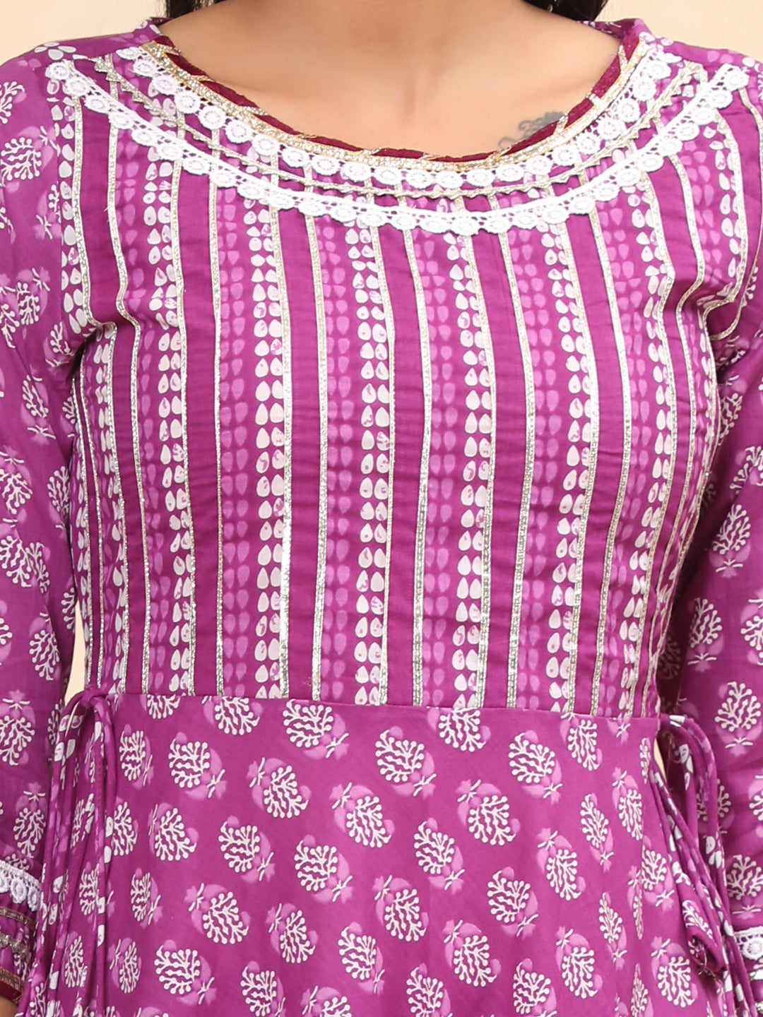 Flared Cotton Purple Kurta Set
