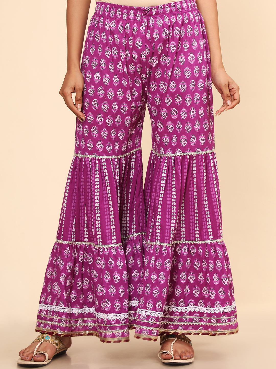 Flared Cotton Purple Kurta Set