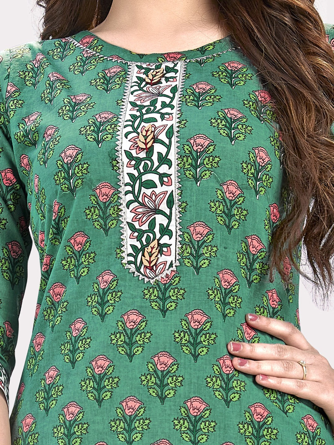 Green Straight Cotton Kurta Set