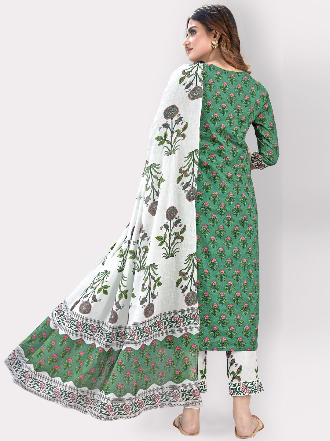 Green Straight Cotton Kurta Set