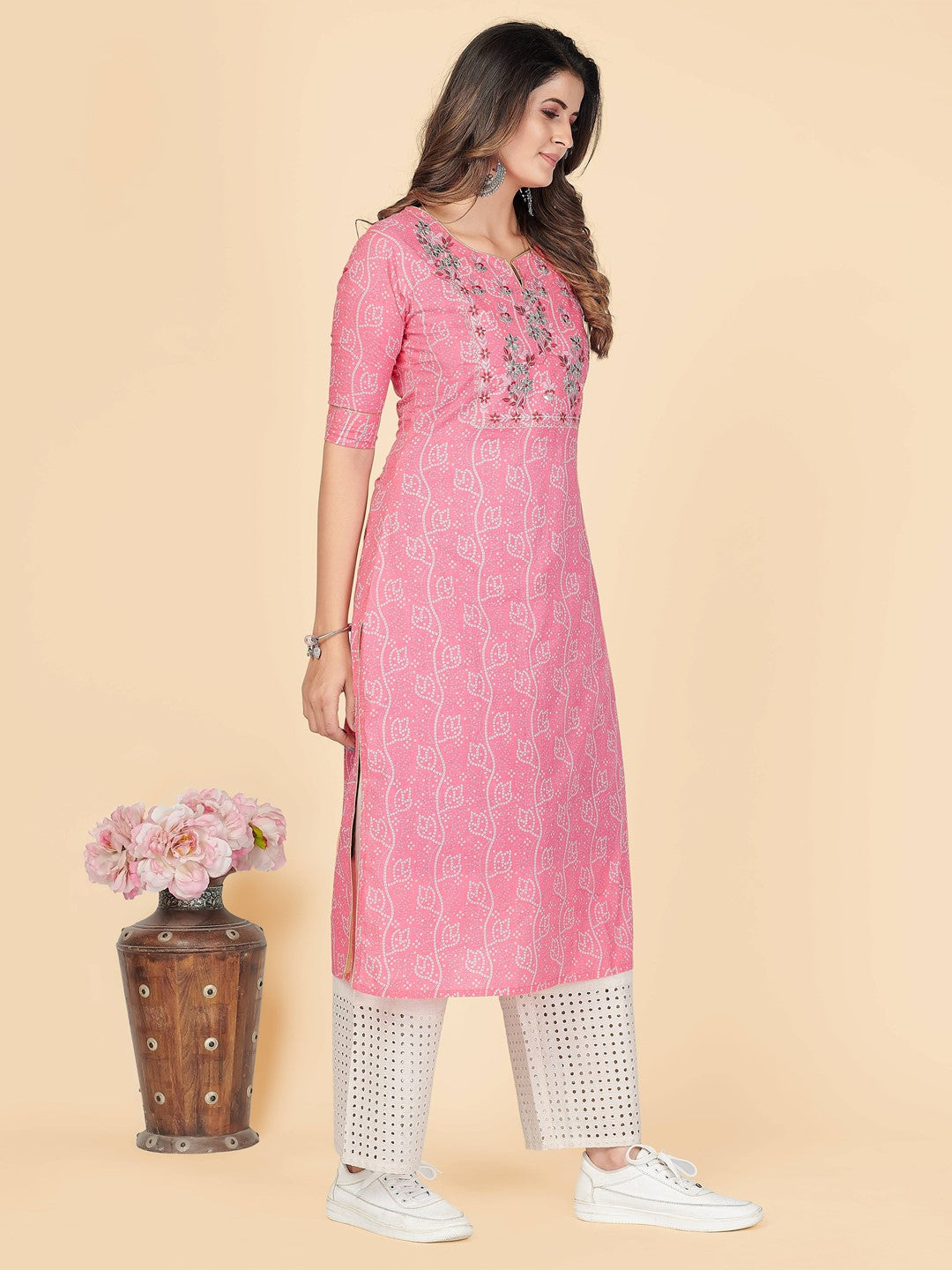 Pink Straight Cotton Kurta