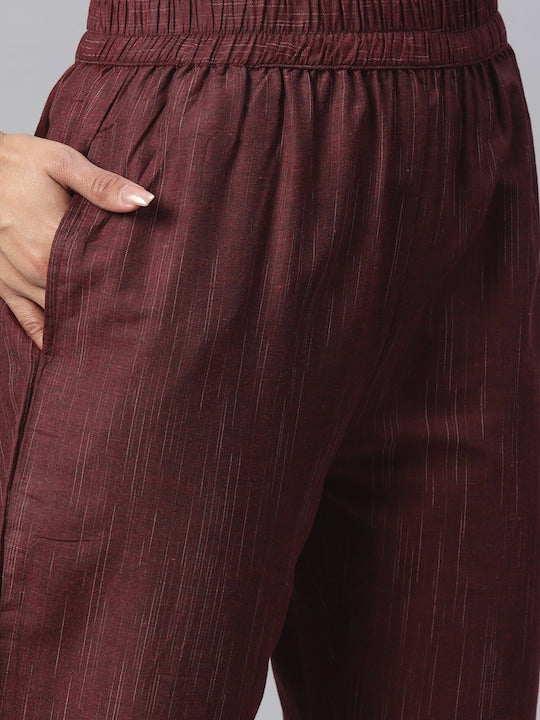 Maroon Straight Cotton Blend Kurta Set