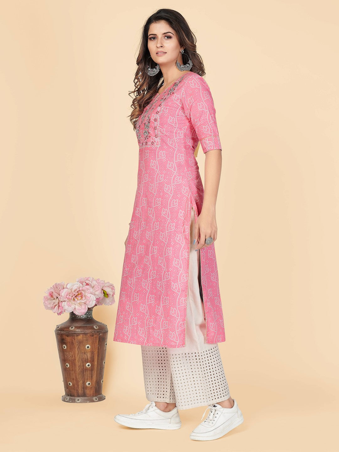 Pink Straight Cotton Kurta