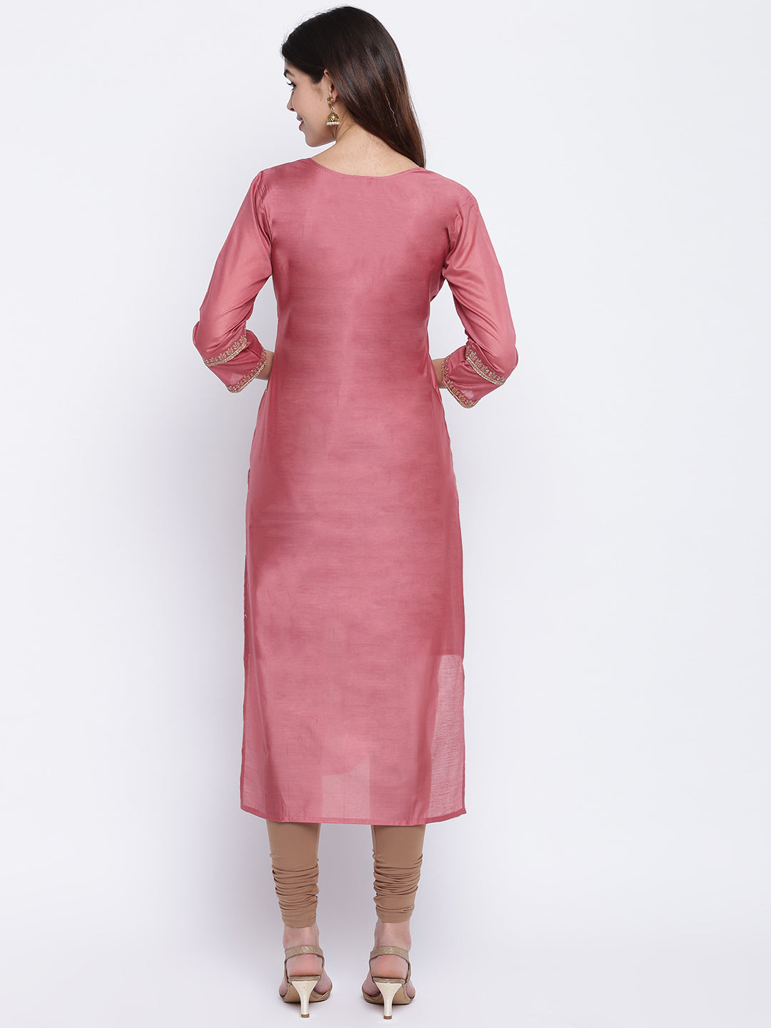 Dark Peach Straight Chanderi Kurti