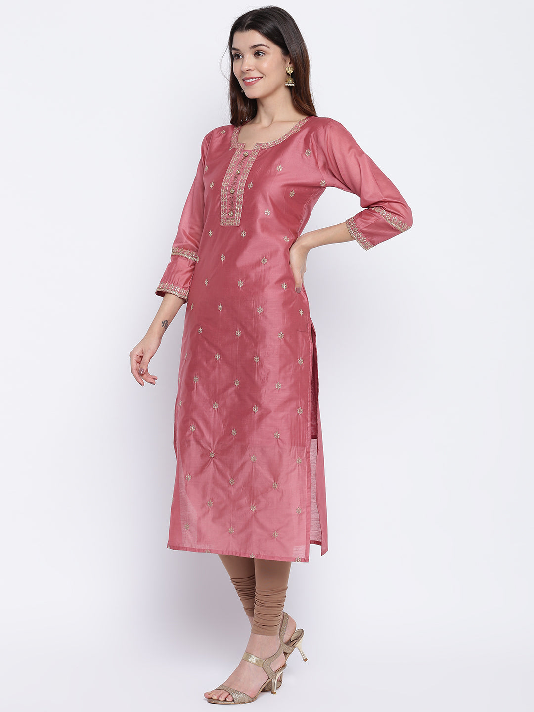 Dark Peach Straight Chanderi Kurti