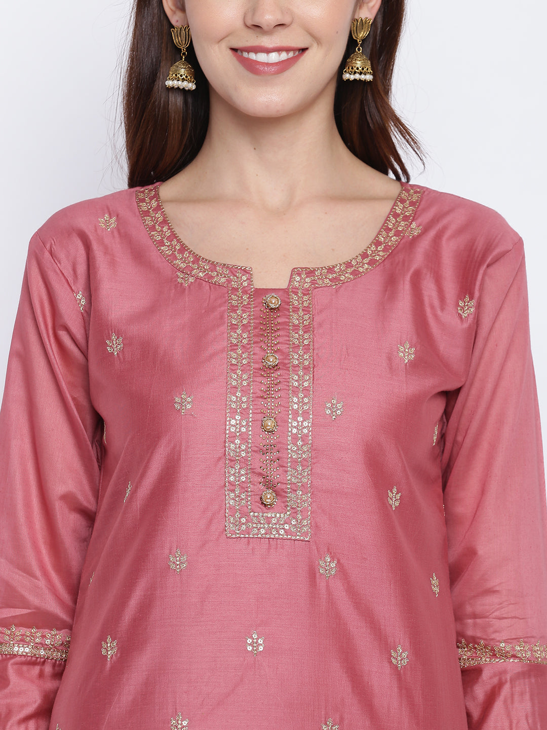 Dark Peach Straight Chanderi Kurti