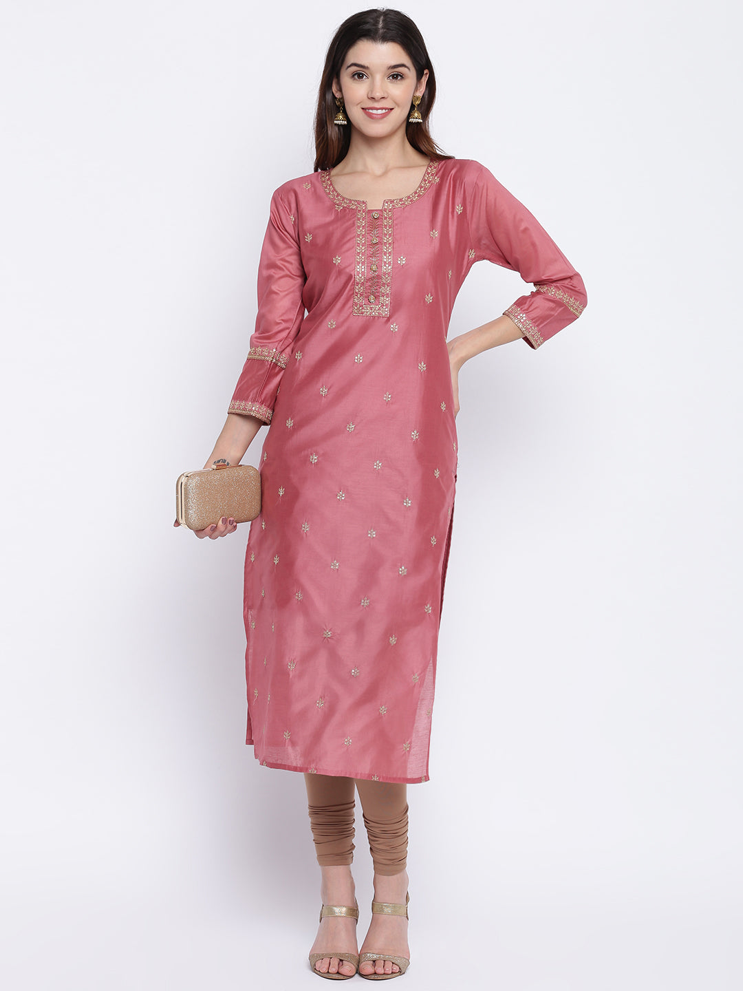 Dark Peach Straight Chanderi Kurti
