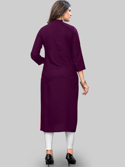 Embroidered Straight Rayon Purple Kurti