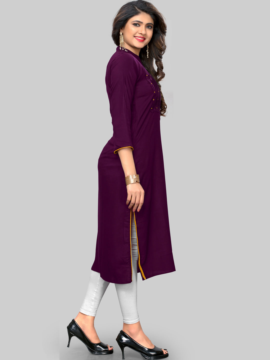 Embroidered Straight Rayon Purple Kurti