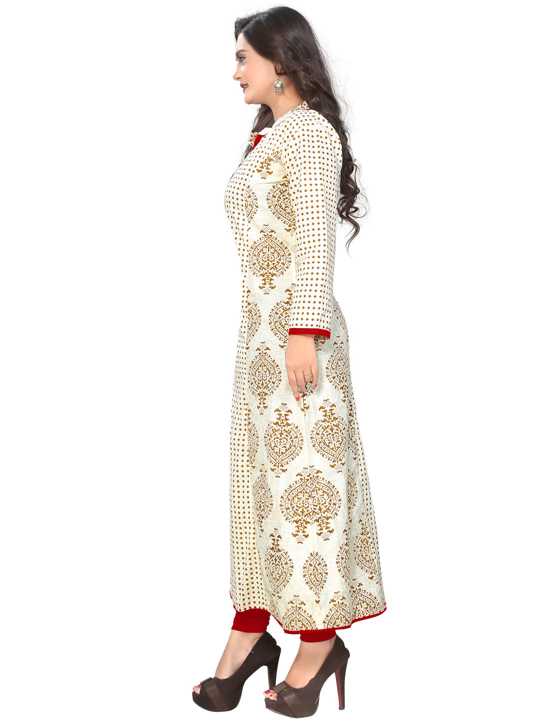 Beige Color Cotton A-Line Kurti