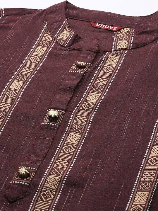 Maroon Straight Cotton Blend Kurta Set
