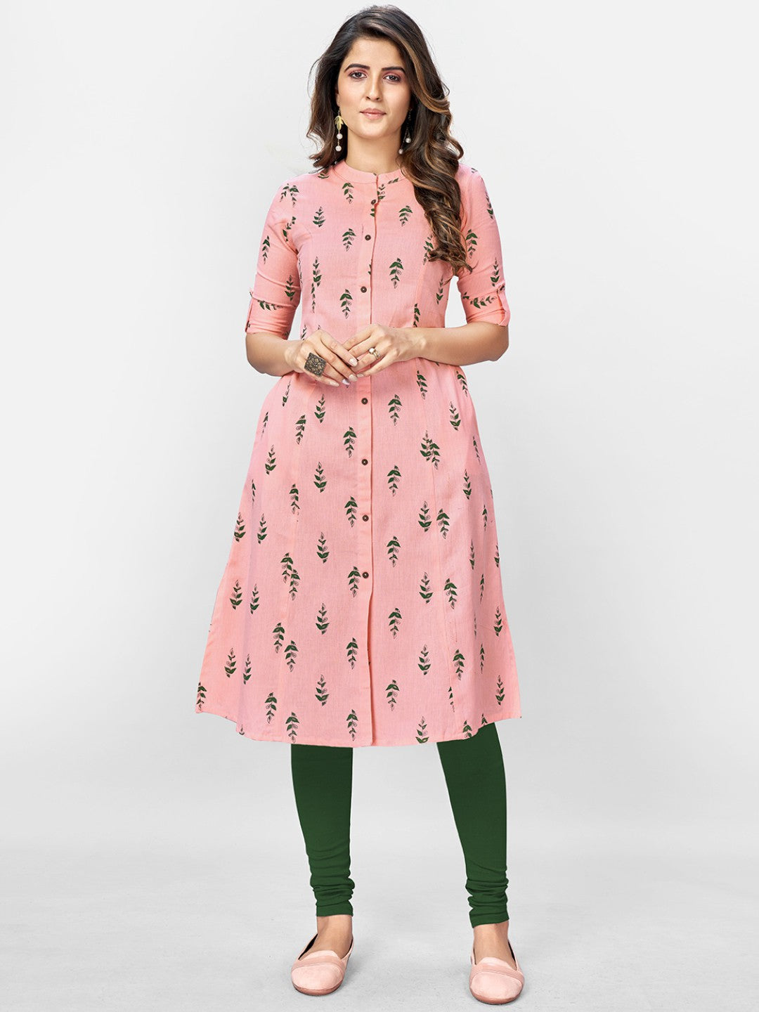Pink Cotton Flex Printed A-Line Kurta
