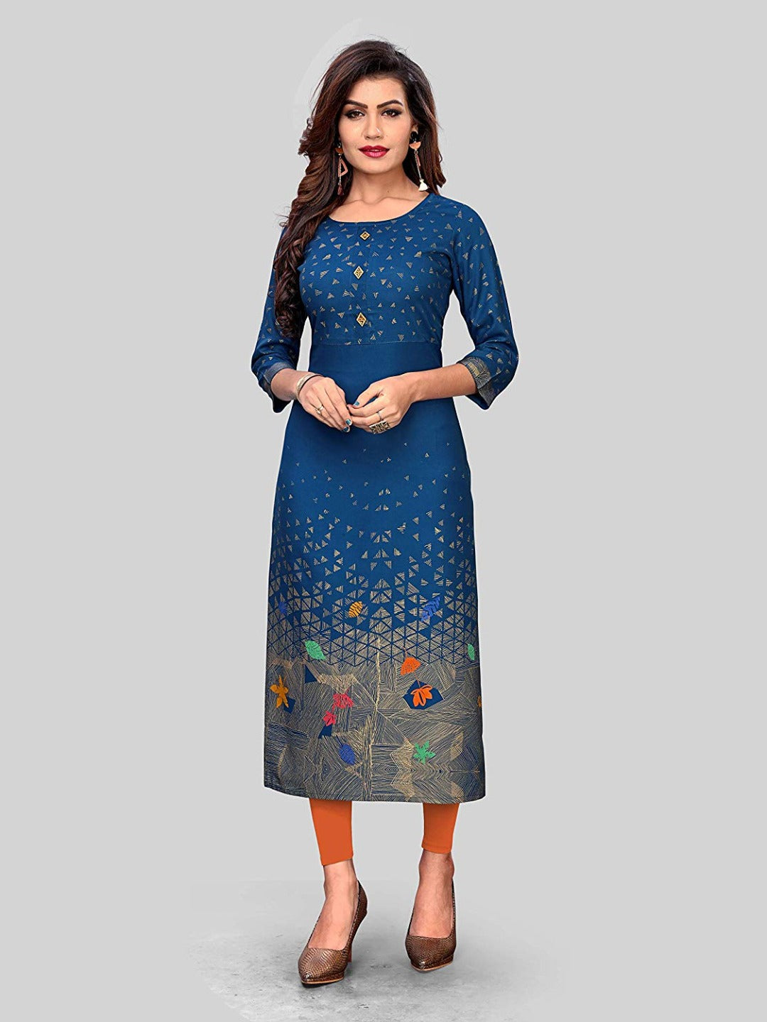 Dark Aqua Rayon Straight Kurti